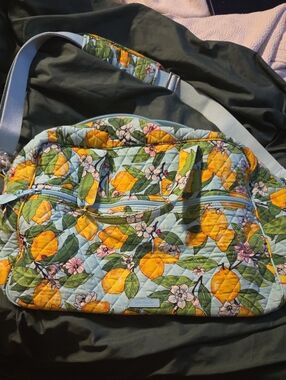 Vera Bradley Quilted Lemon Print Travel Bag - Light Blue & Yellow